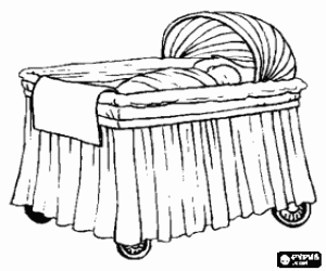 baby in a crib or cot decorated with skirts baby
