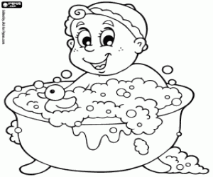 Baby in the bathtub coloring page