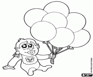 Baby with balloons coloring page