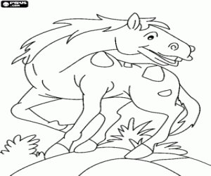 Horse with spots in the skin in the mountain coloring page