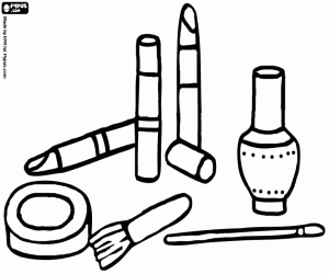 ... with lipstick, nail polish, blusher or rouge and brush coloring page